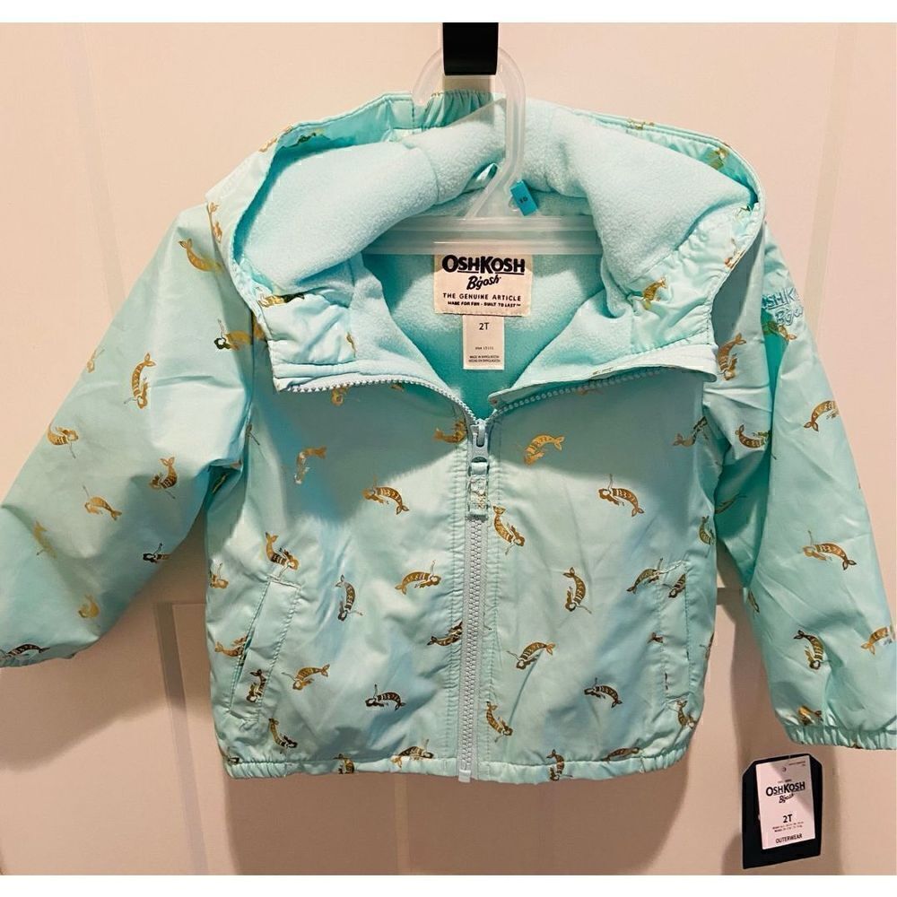 OshKosh B'gosh Aqua Mermaid Hooded Zip Up Lined Coat 2T New with Tags